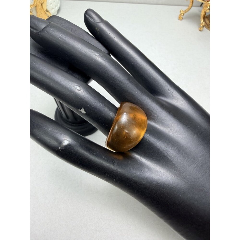 Vintage Lucite Dome Ring Amber Honey Tone Size 7 Statement MCM
